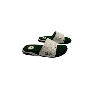 Reef Mulligan White Green Faux Grass Footbed Golf Slide Sandals Size 9 Men’s